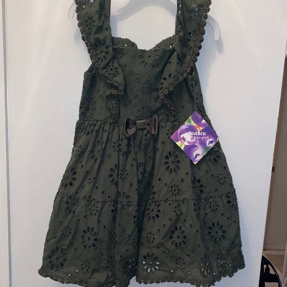 Blueberi Boulevard Olive Green Eyelet Dress NWOT